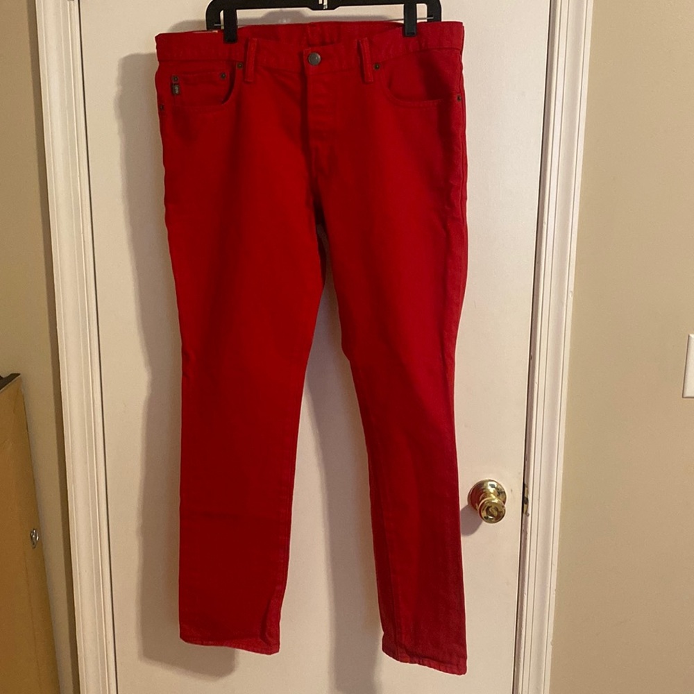 Abercrombie & Fitch Mens Red Denim Skinny Jean Size 36x32